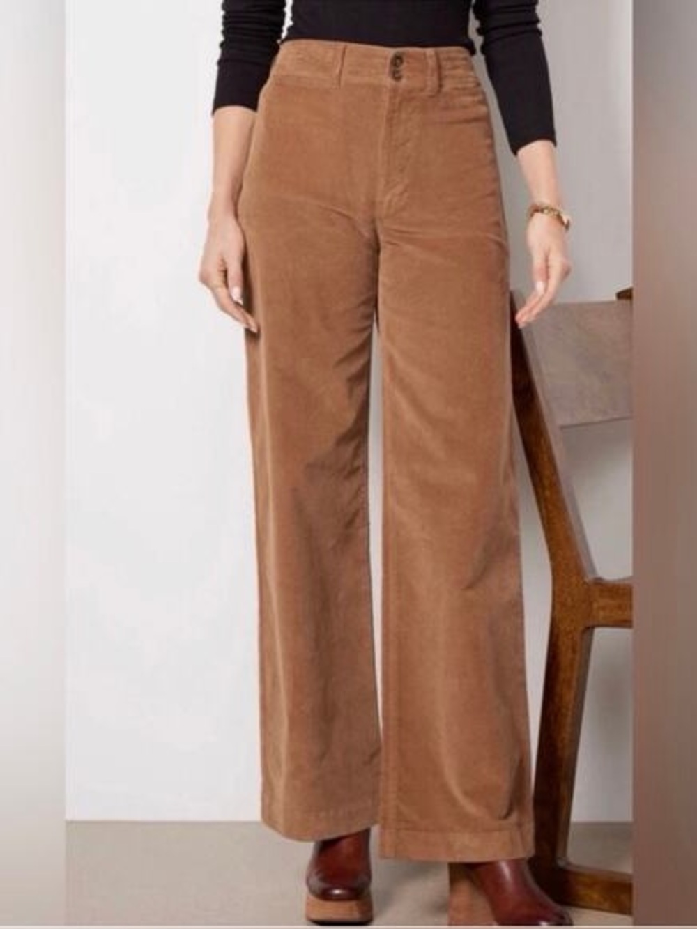 Faherty Stretch Cord Julianne Pants Size 27 Brown Wide Leg